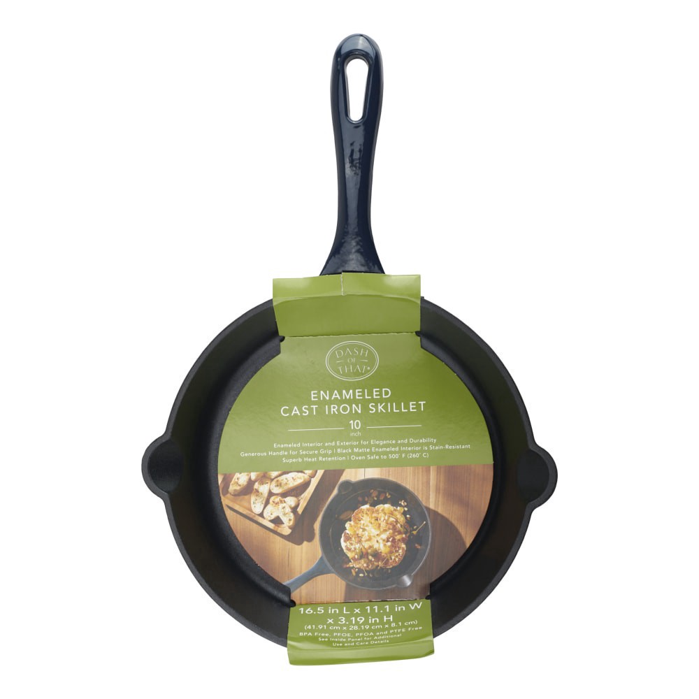 slide 1 of 4, Dash Of That 10 Inch Enameled Cast Iron Skillet - Blue, 10 in