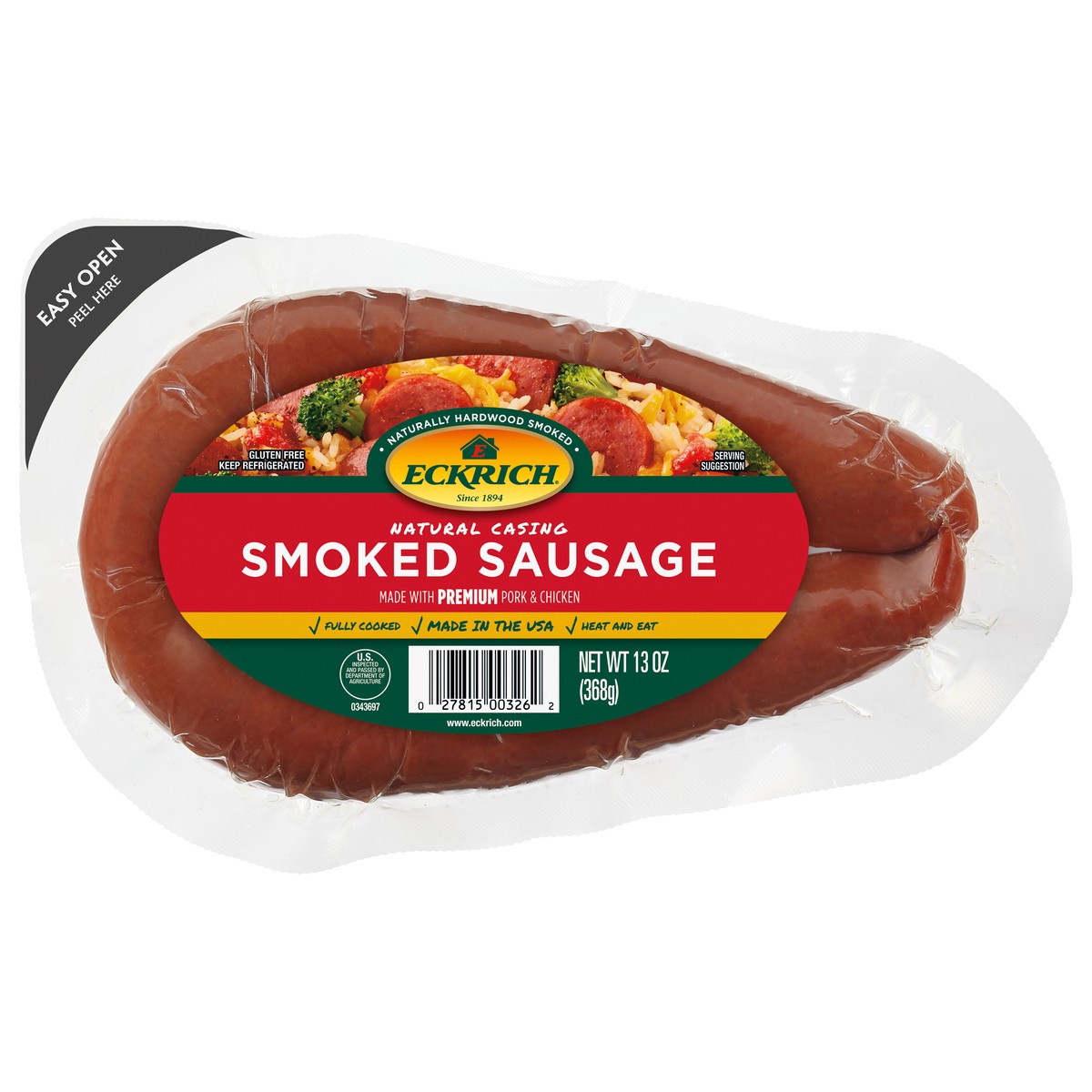 slide 1 of 3, Eckrich Natural Casing Smoked Sausage, 13 oz