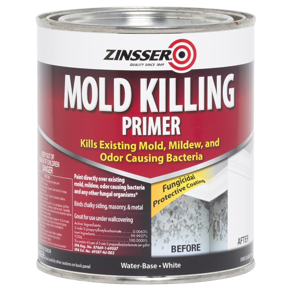 slide 1 of 5, Zinsser Mold Killing Primer - 276087, Quart, White, 1 ct