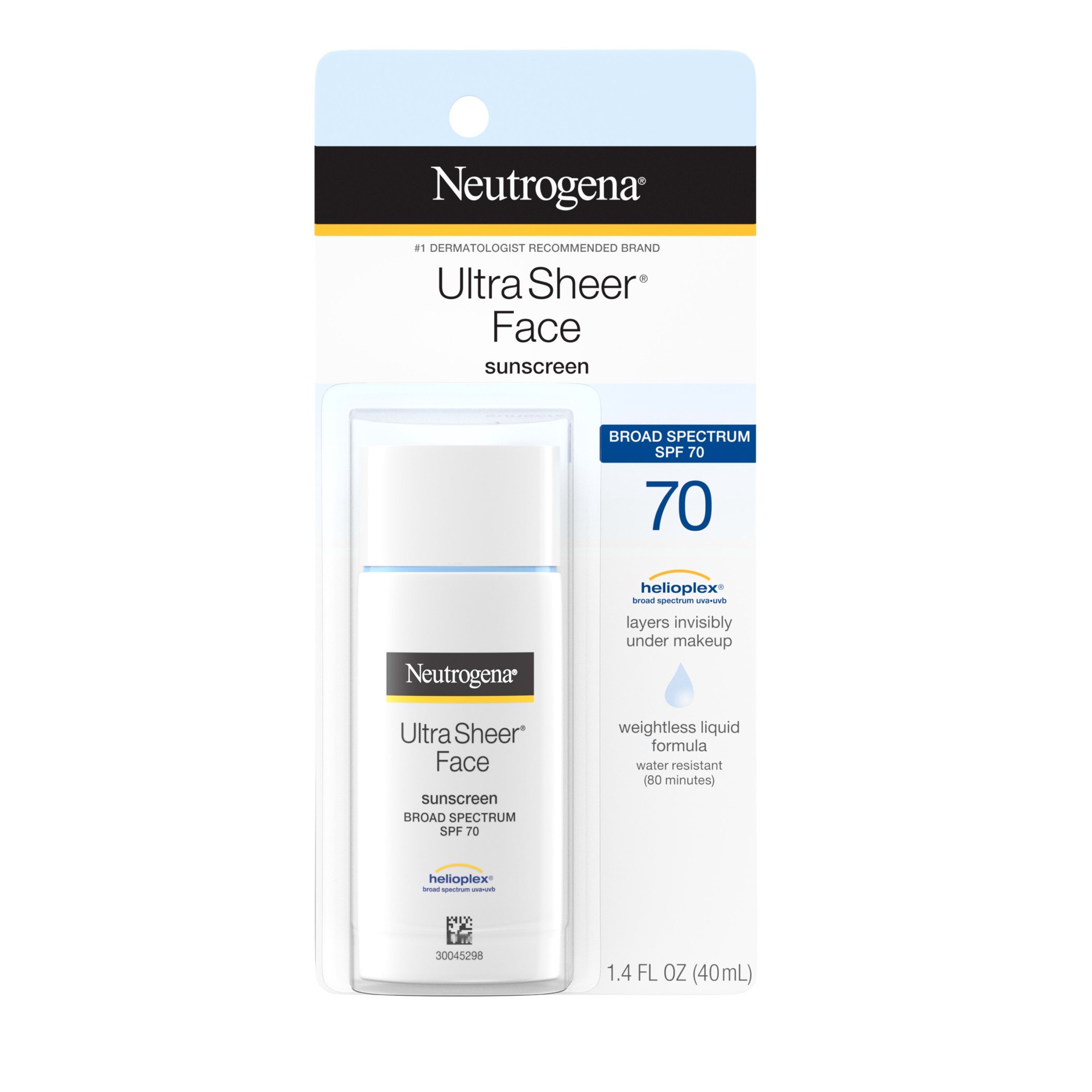 slide 1 of 8, Neutrogena Ultra Sheer Liquid Daily Facial Sunscreen with Broad Spectrum SPF 70, Non-Comedogenic, Oil-Free & PABA-Free Weightless UVA/UVB Sun Protection, 1.4 fl. oz, 1.4 fl oz