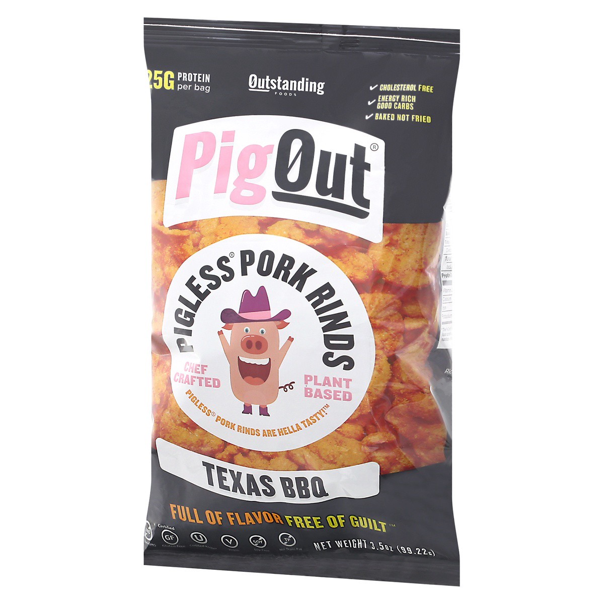 slide 5 of 9, Outstanding Foods Pig Out Texas BBQ Pigless Pork Rinds 3.5 oz Bag, 3.5 oz