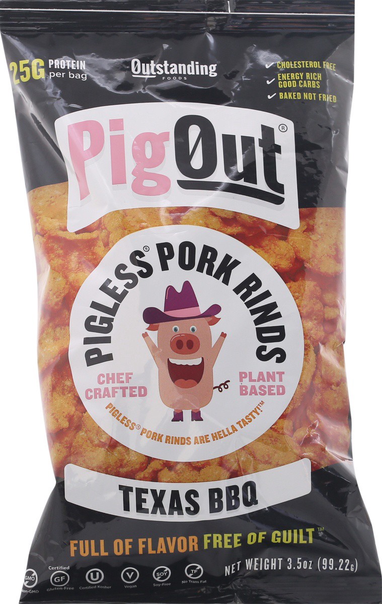 slide 8 of 9, Outstanding Foods Pig Out Texas BBQ Pigless Pork Rinds 3.5 oz Bag, 3.5 oz