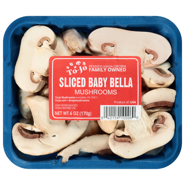 slide 1 of 1, To-Jo Sliced Baby Bella Mushrooms, 6 oz
