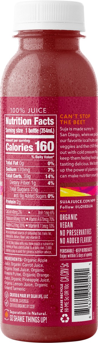 slide 5 of 9, Suja Organic Sweet Beets Cold-Pressed Juice 12oz., 1 ct