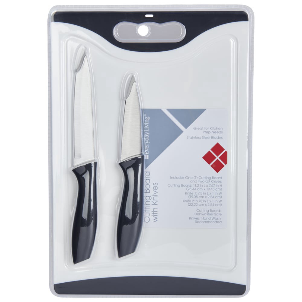slide 4 of 4, Everyday Living® Poly Cutting Board with 2 Stainless Steel Blade Knives, 3 ct
