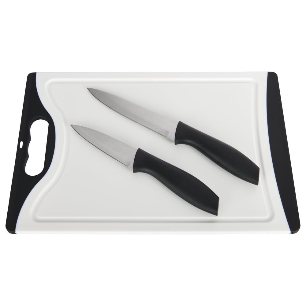 slide 2 of 4, Everyday Living® Poly Cutting Board with 2 Stainless Steel Blade Knives, 3 ct