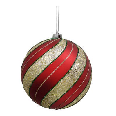 slide 1 of 3, 8.25" Red With Green & Gold Glitter Peppermint Stripes Jumbo Ball Ornament By Ashland, 8.25 in