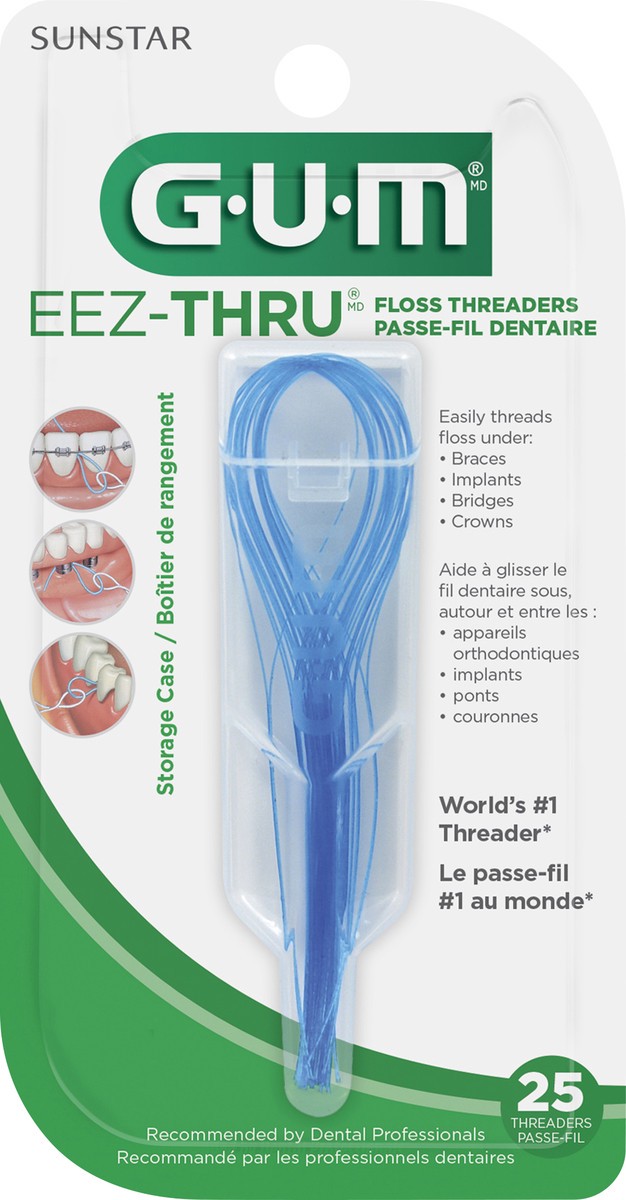 slide 1 of 9, G-U-M Eez-Thru Floss Threaders, Dental Flossers for Braces, Bridges, & Implants, 2 5 ct, 25 ct