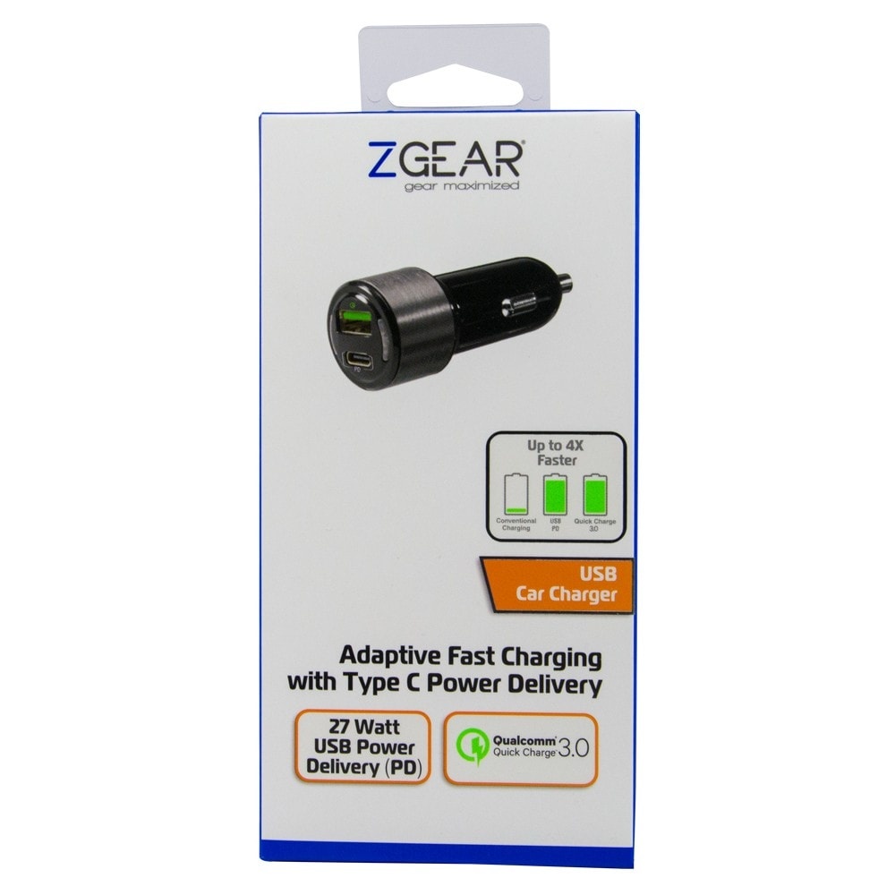 slide 1 of 1, Zgear Qualcomm Usb-C Quick Car Charger - Black/Silver, 1 ct