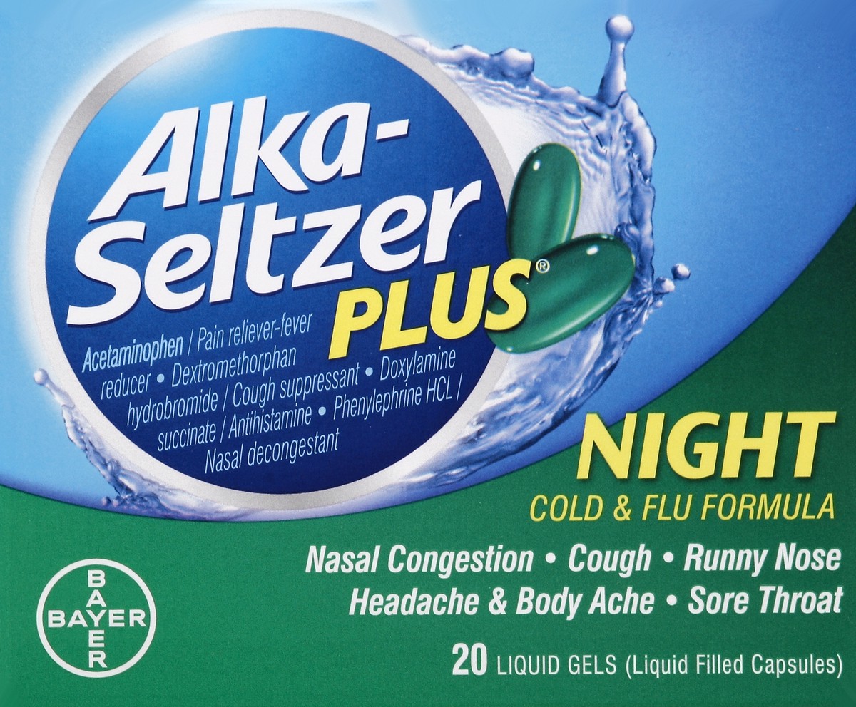 slide 4 of 4, Alka-Seltzer Plus Cold & Flu Maximum Strength Night Liquid Gels, 20 ct