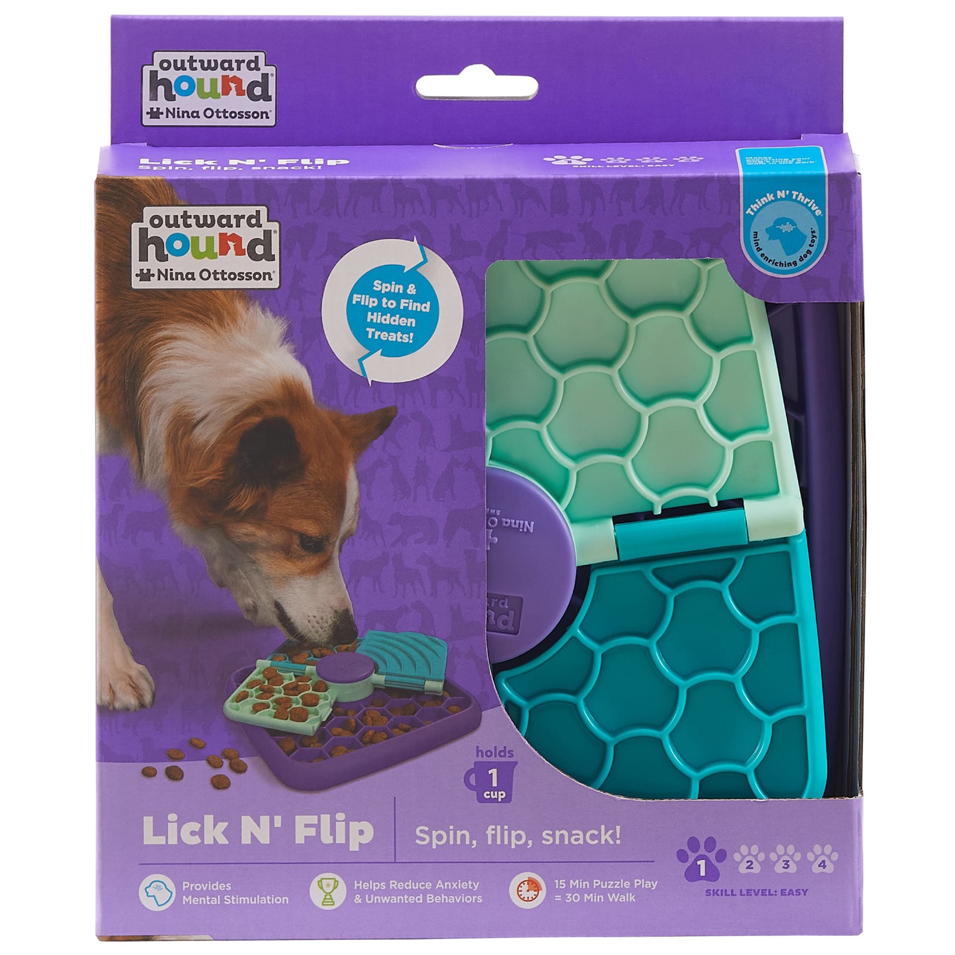 slide 1 of 1, Outward Hound by Nina Ottosson Lick N' Flip 3-in-1 Interactive Dog Puzzle Toy Lick Mat & Slow Feeder for Dogs, Small, SM