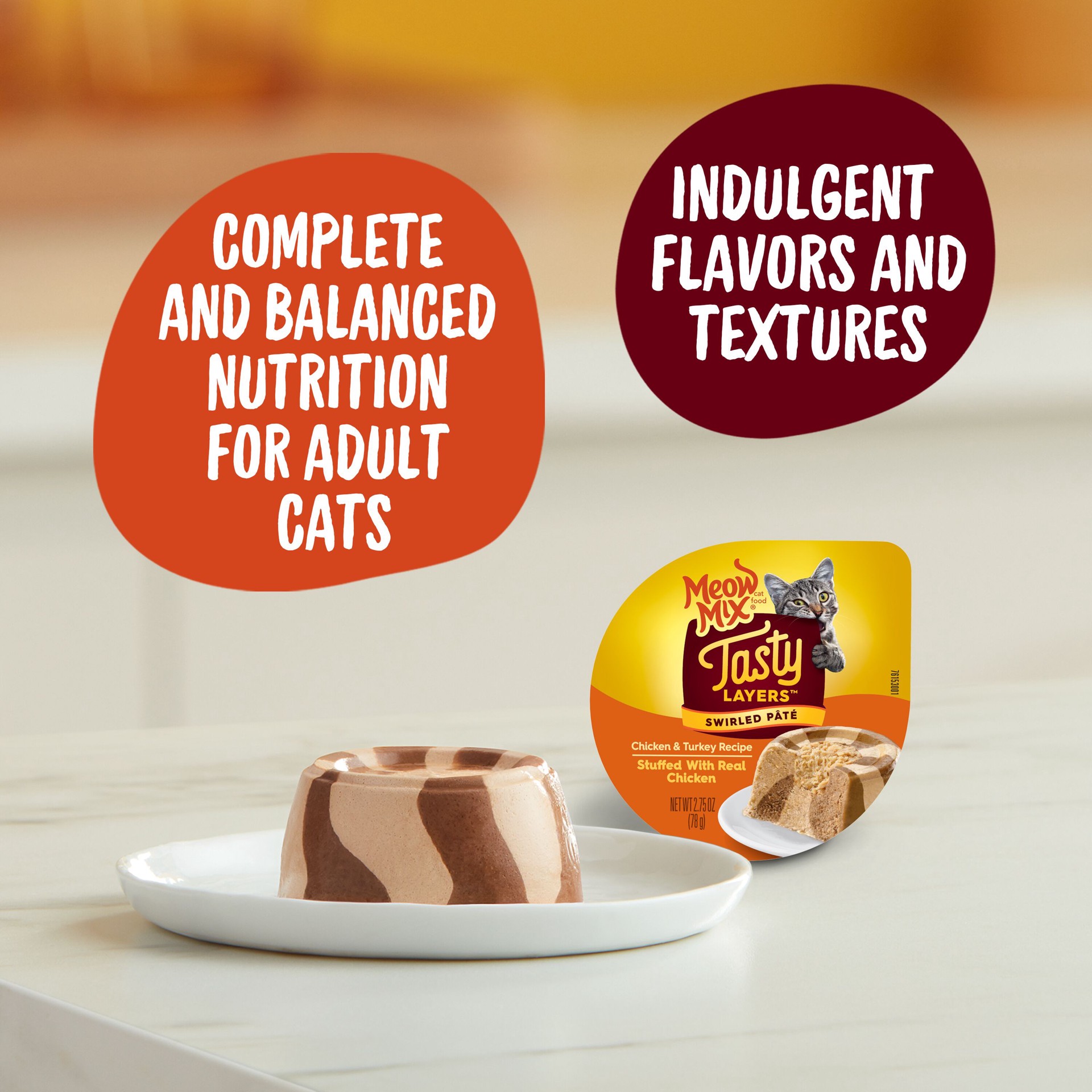 slide 3 of 7, Meow Mix Tasty Layers Swirled Pate Chicken & Turkey Recipe Cat Food 2.75 oz, 2.75 oz