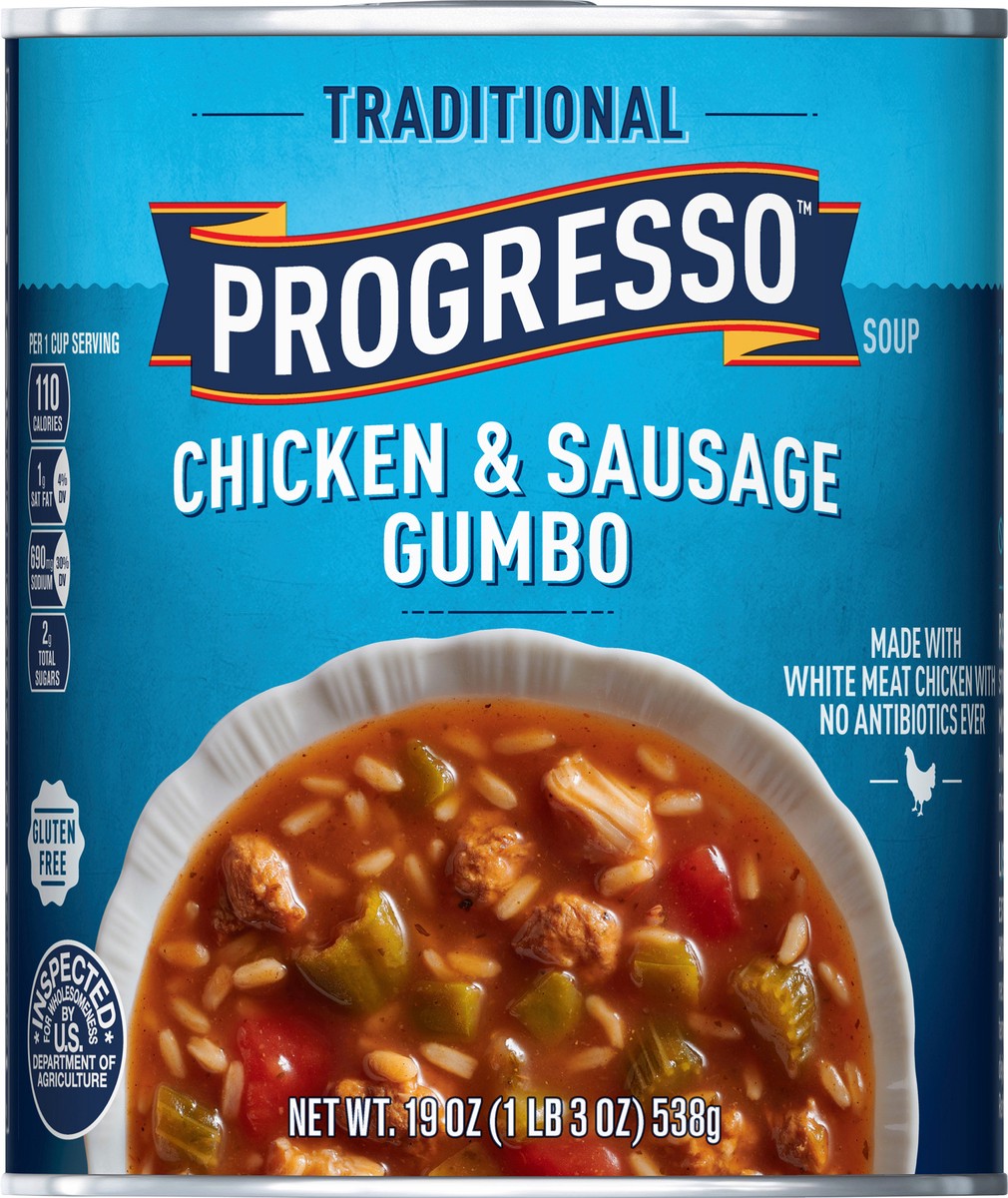 slide 3 of 14, Progresso Traditional, Chicken Sausage Gumbo Soup, 19 oz, 19 oz