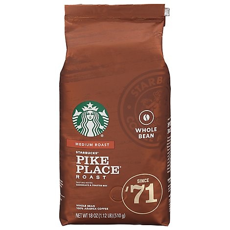 slide 1 of 1, Starbucks Pike Place Roast Whole Bean Coffee - 18 oz, 18 oz
