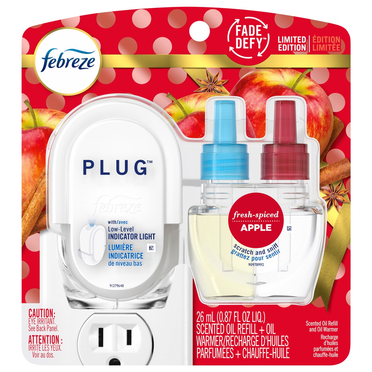 slide 3 of 7, Febreze Odor-Eliminating PLUG Air Freshener Refill + Oil Warmer, Fresh Pressed Apple, 1 ct