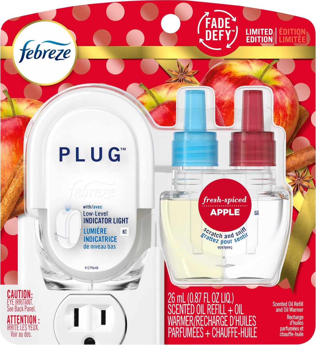 slide 2 of 7, Febreze Odor-Eliminating PLUG Air Freshener Refill + Oil Warmer, Fresh Pressed Apple, 1 ct