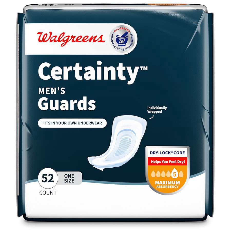 slide 5 of 5, Walgreens Incontinence Guards for Men, Maximum Absorbency, 52 ct