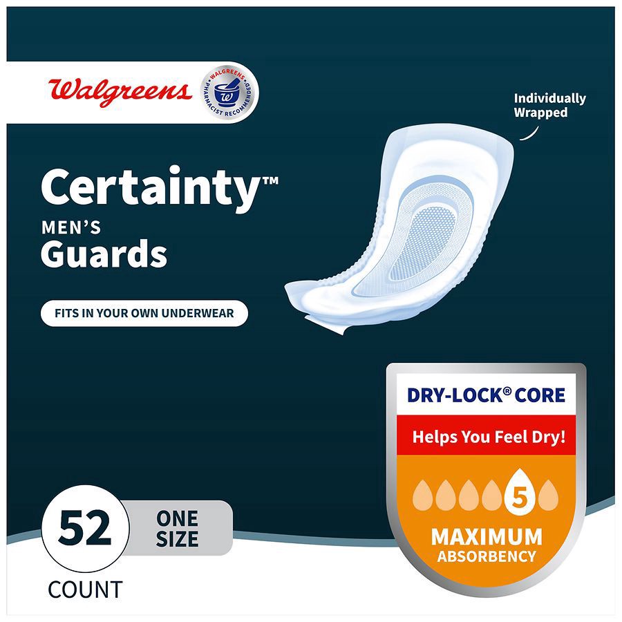 slide 4 of 5, Walgreens Incontinence Guards for Men, Maximum Absorbency, 52 ct