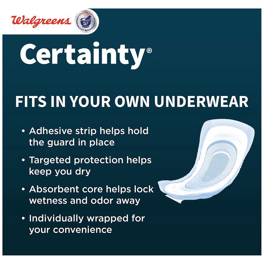 slide 2 of 5, Walgreens Incontinence Guards for Men, Maximum Absorbency, 52 ct