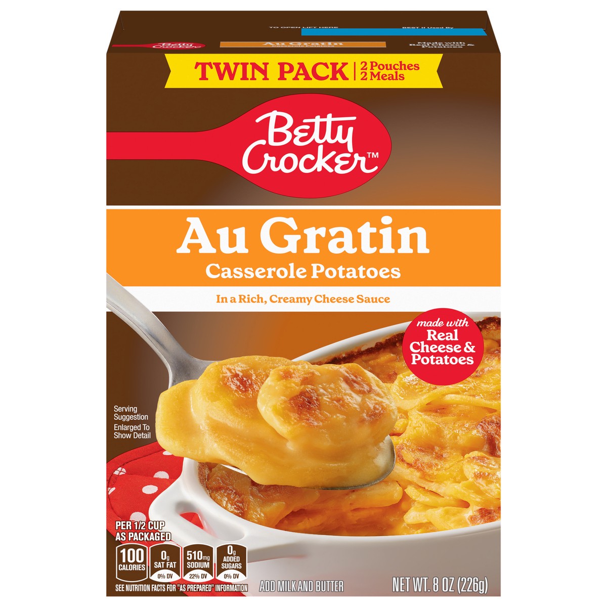 slide 1 of 13, Betty Crocker Au Gratin Casserole Potatoes, Made with Real Cheese, Twin Pack, 8 oz Box, 8.8 oz