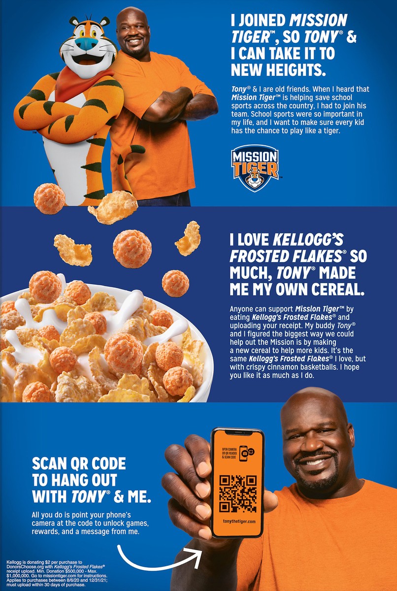 slide 4 of 8, Frosted Flakes Kellogg's Frosted Flakes Breakfast Cereal, 8 Vitamins and Minerals, Kids Snacks, Original with Crispy Cinnamon Basketballs, 10.2oz Box, 1 Box, 10.2 oz