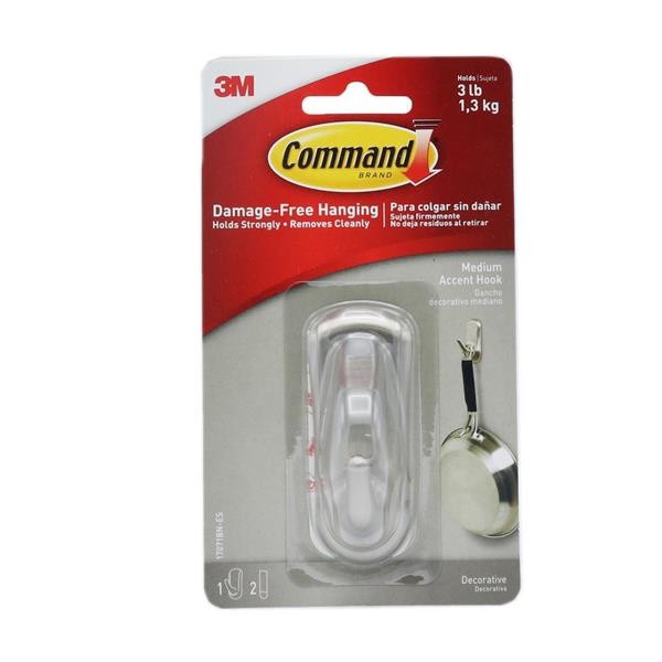 slide 1 of 1, Command Medium Accent Hook, Brushed Nickel, 2 Strips/Pack, 1 ct