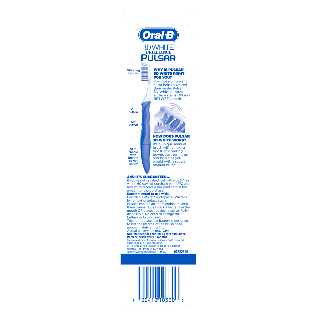 slide 2 of 2, Oral-B 3D White Brillance Pulsar Battery Powered Soft Bristle Toothbrush, 1 ct