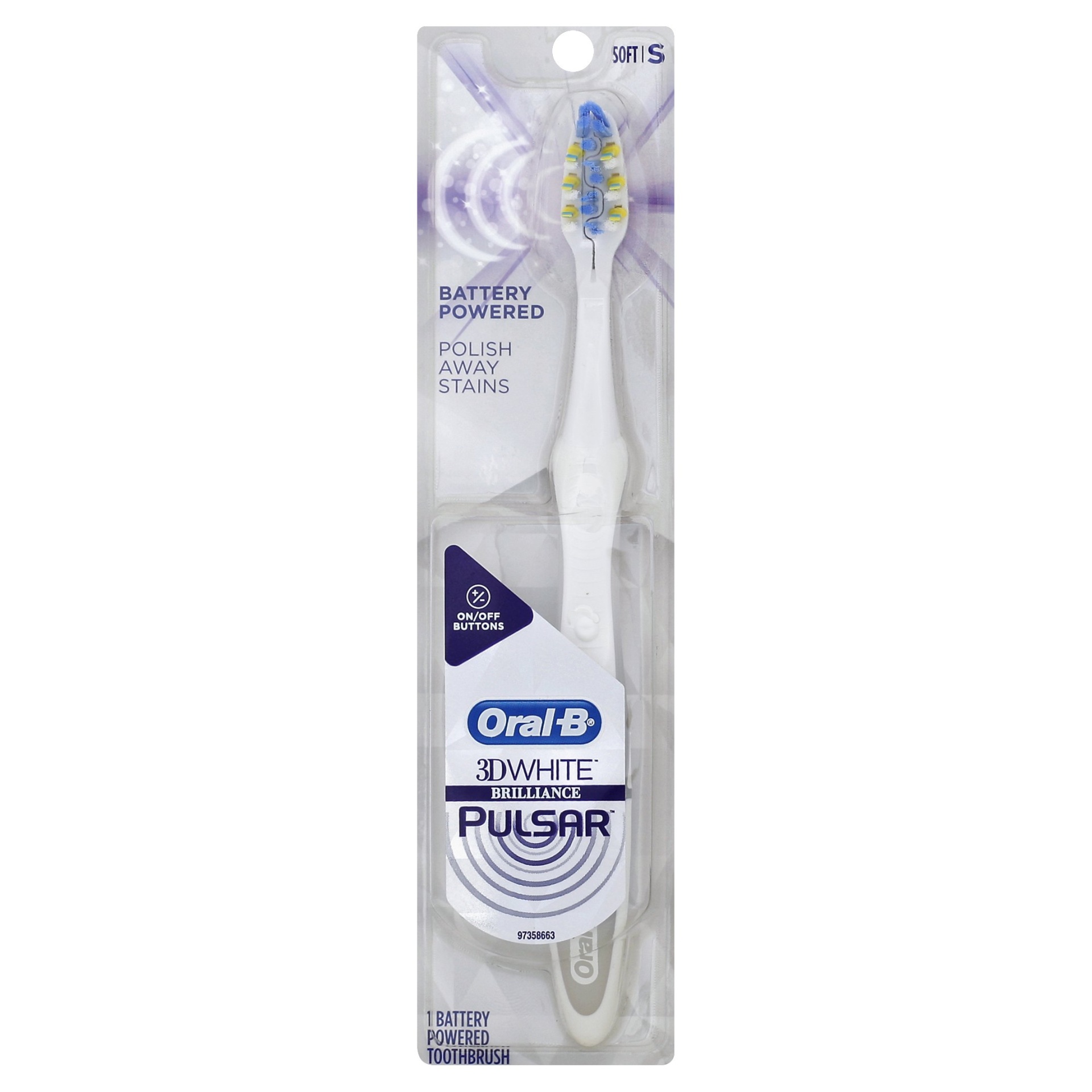 slide 1 of 2, Oral-B 3D White Brillance Pulsar Battery Powered Soft Bristle Toothbrush, 1 ct