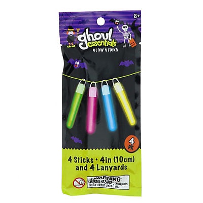 slide 1 of 1, Ghoul Essentials Small 4" Glow Sticks with Lanyards, 4 ct