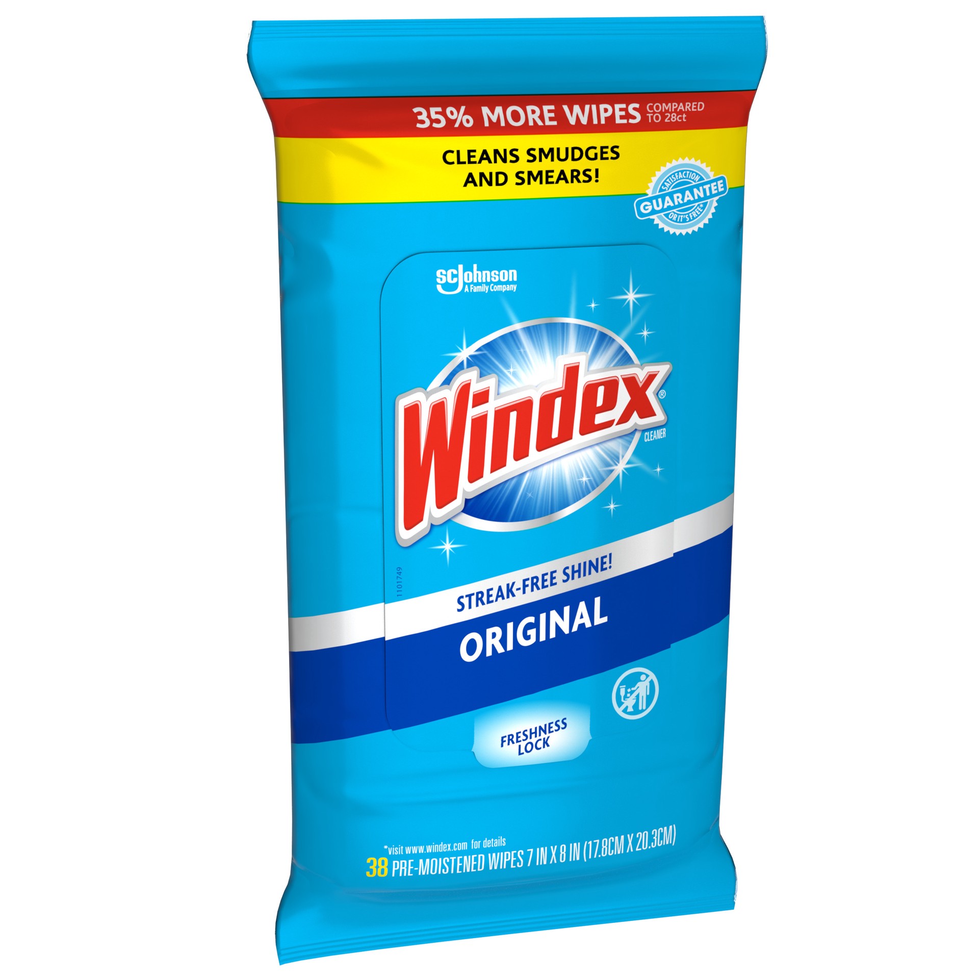 slide 2 of 5, Windex Original Wipes, Glass, Window, and Surface Pre-Moistened Cleaning Wipes, 38 Count, 38 ct