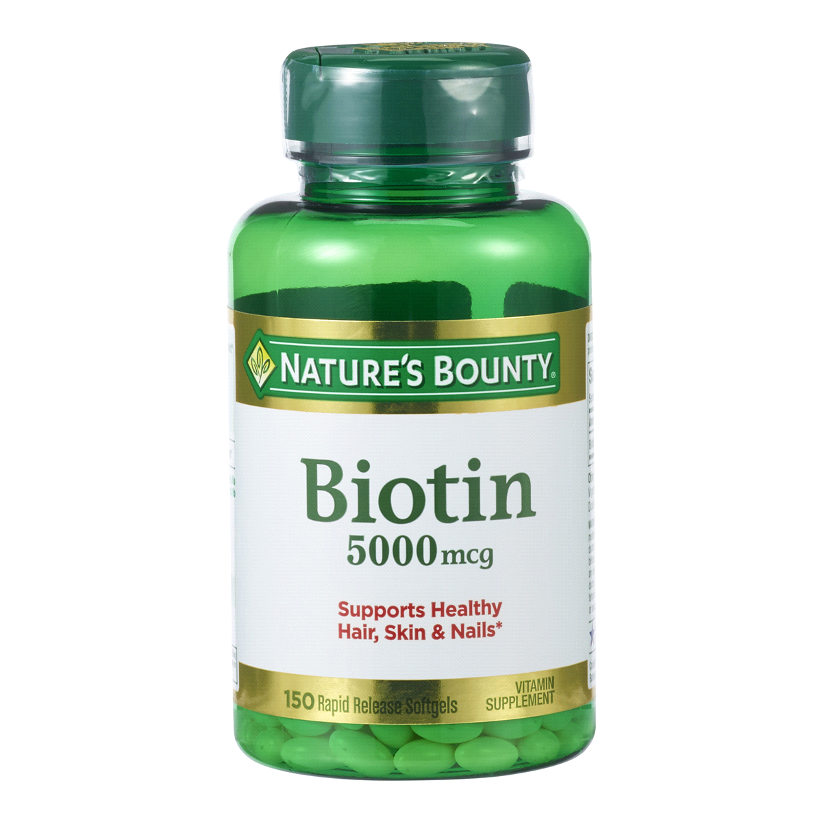 slide 1 of 9, Nature's Bounty Rapid Release Biotin, 5000mcg Softgels, 150 ct