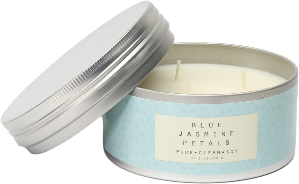 slide 1 of 1, Pure Clean Soy Blue Jasmine Petals Tin Candle, 14.1 oz