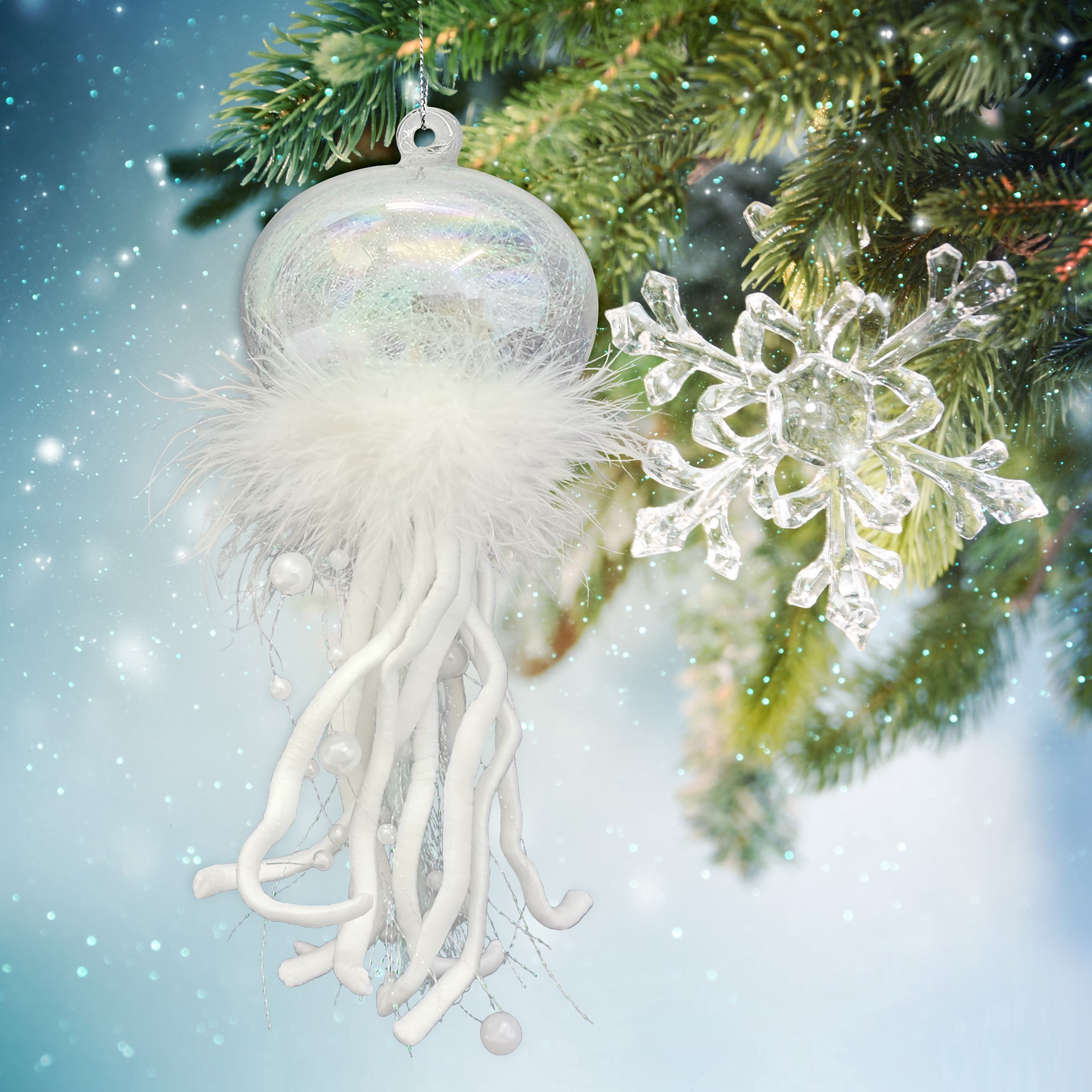 slide 3 of 3, 8.25" White Jellyfish Glass Ornament By Ashland, 8.25 in