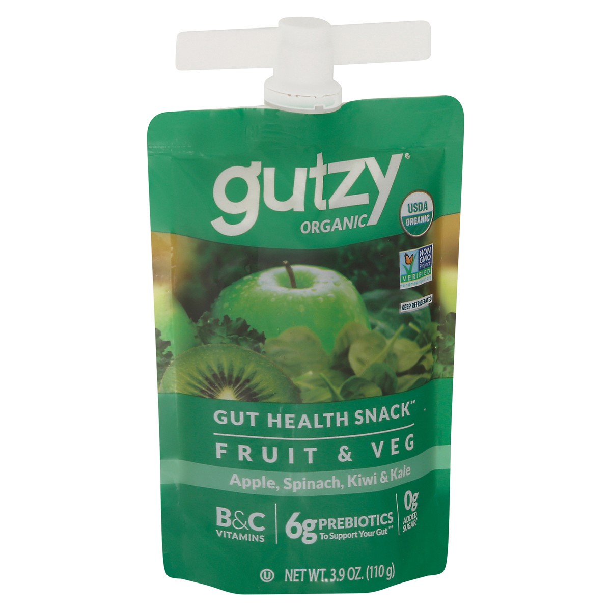 slide 2 of 9, Gutzy Organic Apple Spinach Kiwi Kale Prebiotic Gut Health Snack 3.9 oz, 3.9 oz