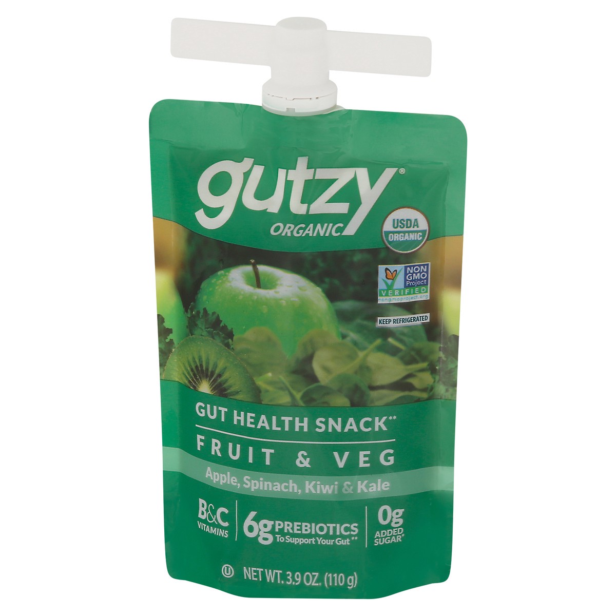 slide 4 of 9, Gutzy Organic Apple Spinach Kiwi Kale Prebiotic Gut Health Snack 3.9 oz, 3.9 oz