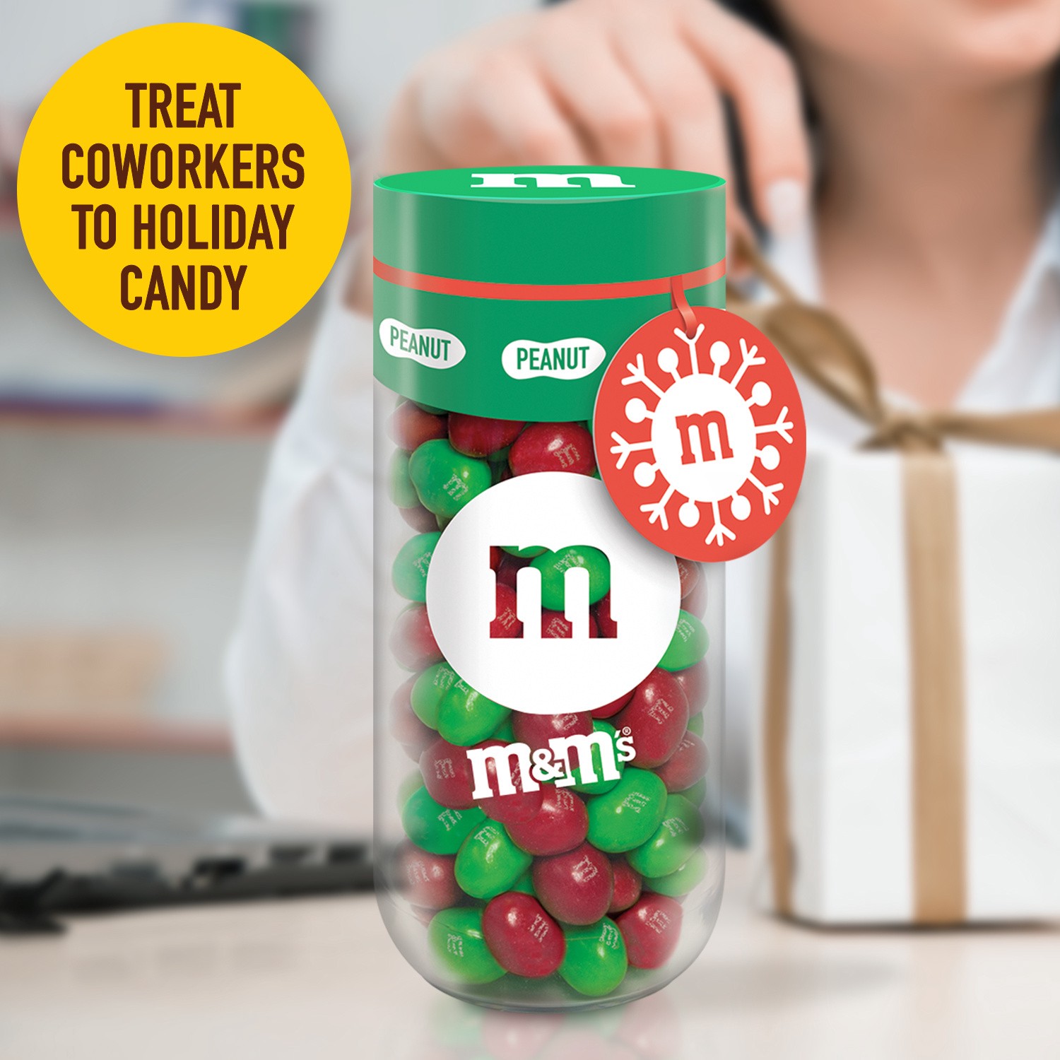 slide 2 of 8, M&M's Peanut Chocolate Christmas Candy Gift 13-Ounce Jar, 11 oz