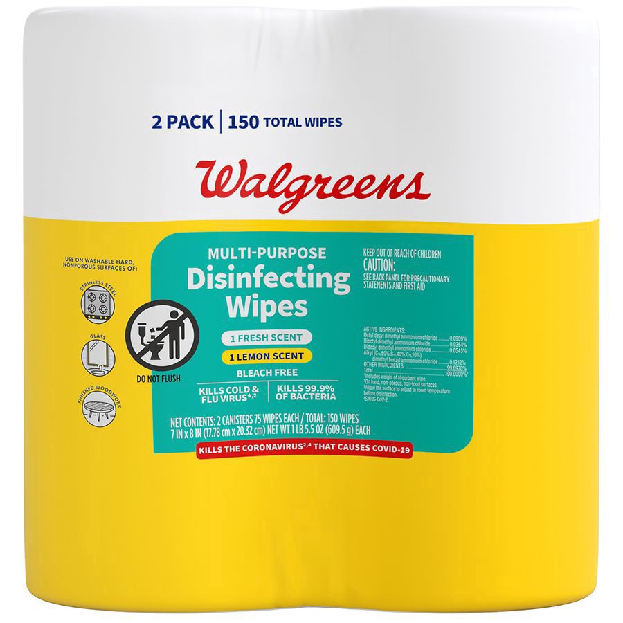 slide 1 of 5, Walgreens Disinfectant Wipes, 75 ct x 2 ct