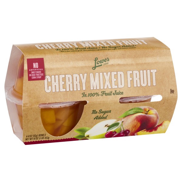slide 1 of 1, Lowes Foods Cherry Mixed Fruit Cups in 100% Fruit Juice 4 Pack, 16 oz
