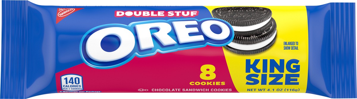 slide 7 of 11, OREO Double Stuf Chocolate Sandwich Cookies, King Size, 4.1 oz Snack Pack (8 Cookies Per Pack), 4.1 oz