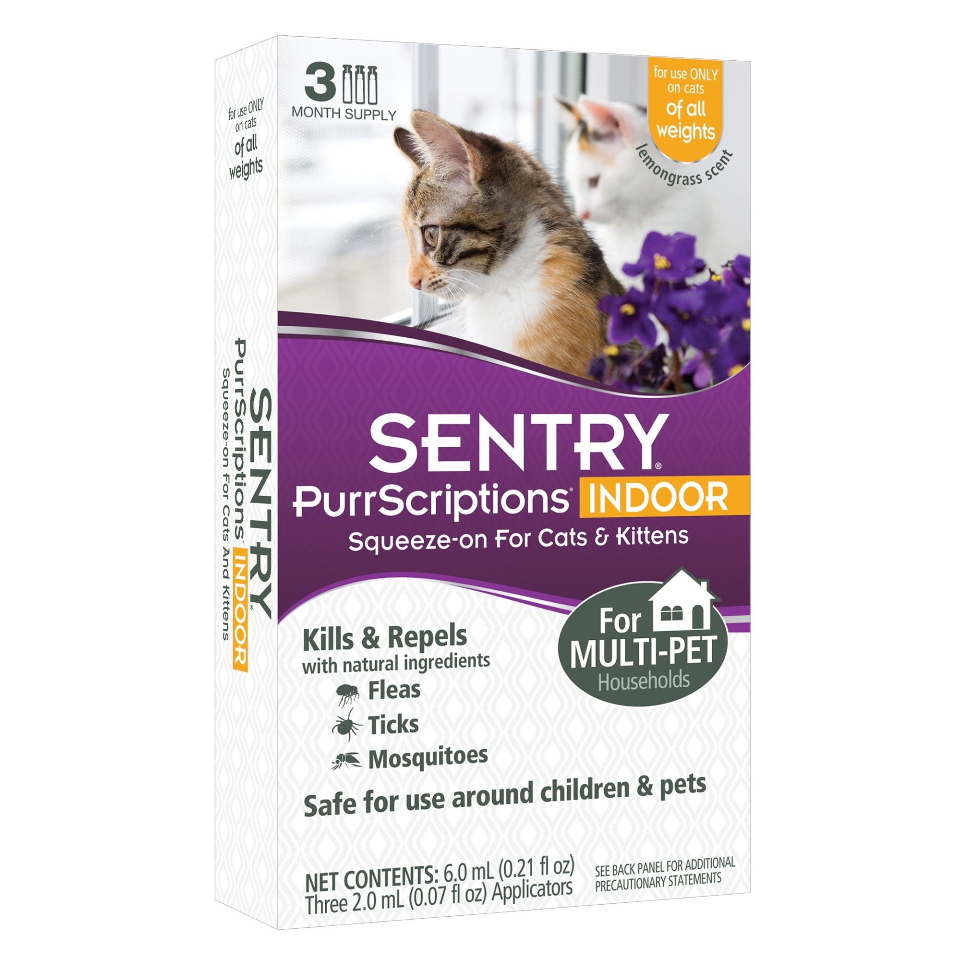 slide 1 of 1, Sentry Purrscriptions Cat & Kitten Squeeze-On Flea & Tick Control, for Indoor Cats, 3 ct