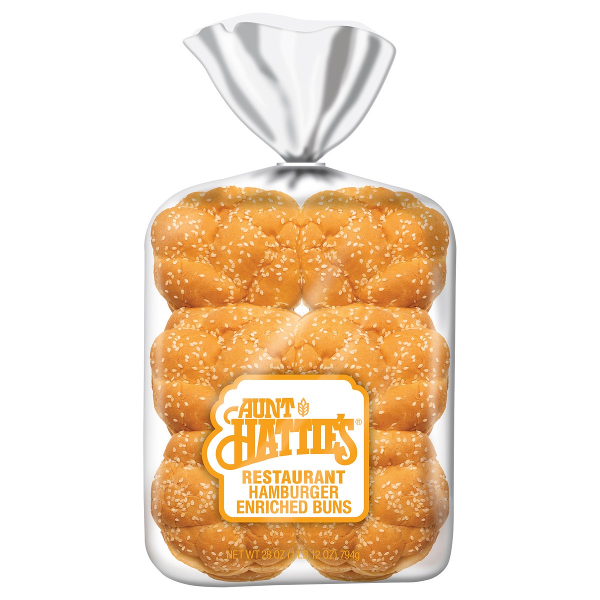slide 1 of 11, Aunt Hattie's Restaurant Hamburger Buns, White Bread Burger Buns Topped with Sesame Seeds, 12 Count, 28 oz