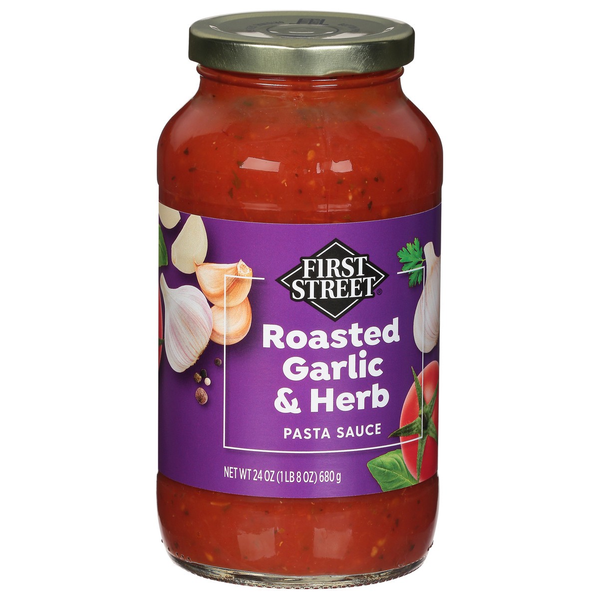 slide 2 of 4, First Street Roasted Garlic Herb Pasta Sauce, 24 oz
