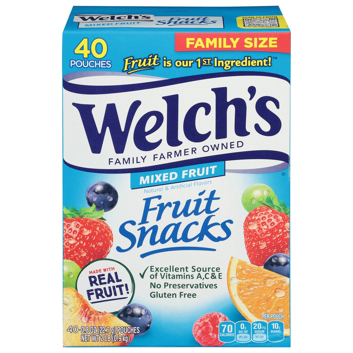 slide 1 of 7, Welch's Mixed Fruit Fruit Snacks Family Size 40 - 0.8 oz Pouches, 40 ct