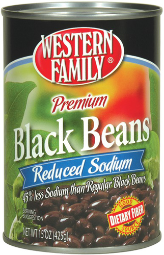 slide 1 of 1, Western Family Less Salt Black Beans, 15 oz