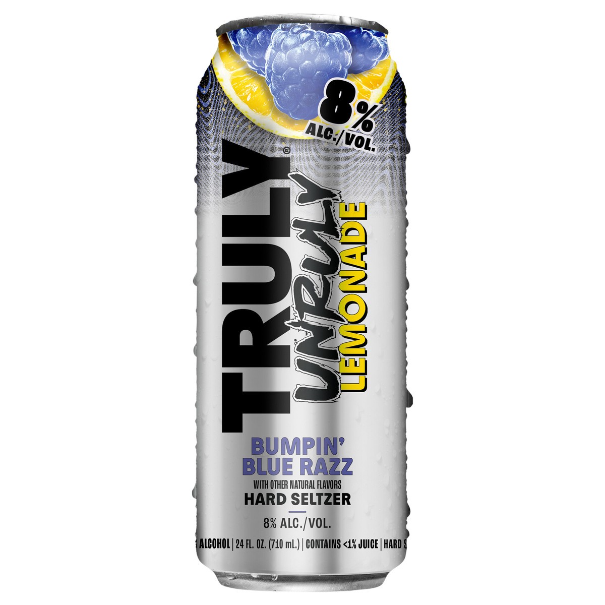 slide 1 of 2, TRULY Unruly Hard Seltzer Bumpin Blue Razz Lemonade 8% ABV (24 fl. oz. Can), 24 fl oz