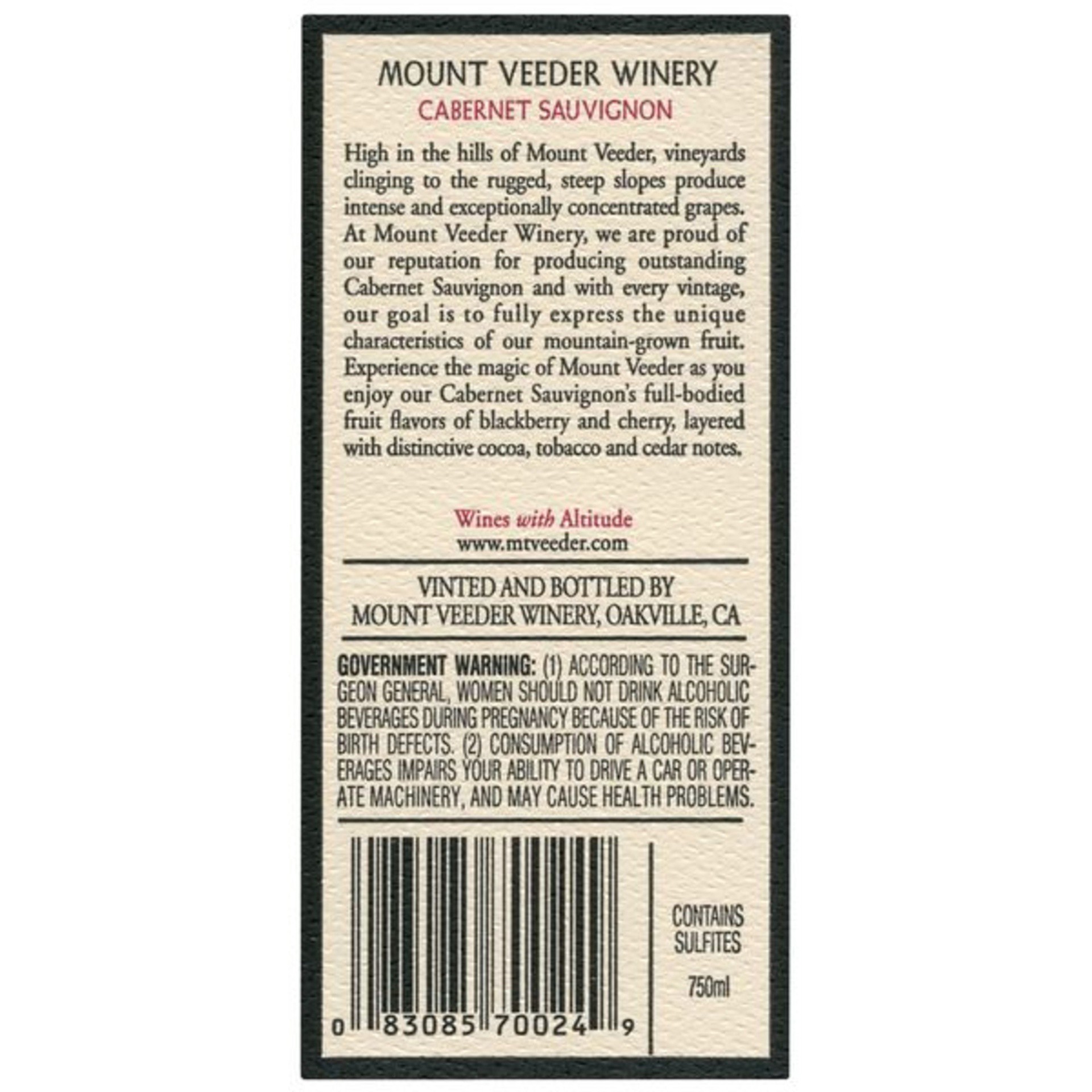 slide 6 of 6, Mount Veeder Napa Valley Cabernet Sauvignon Red Wine, 750 mL Bottle, 25.36 fl oz