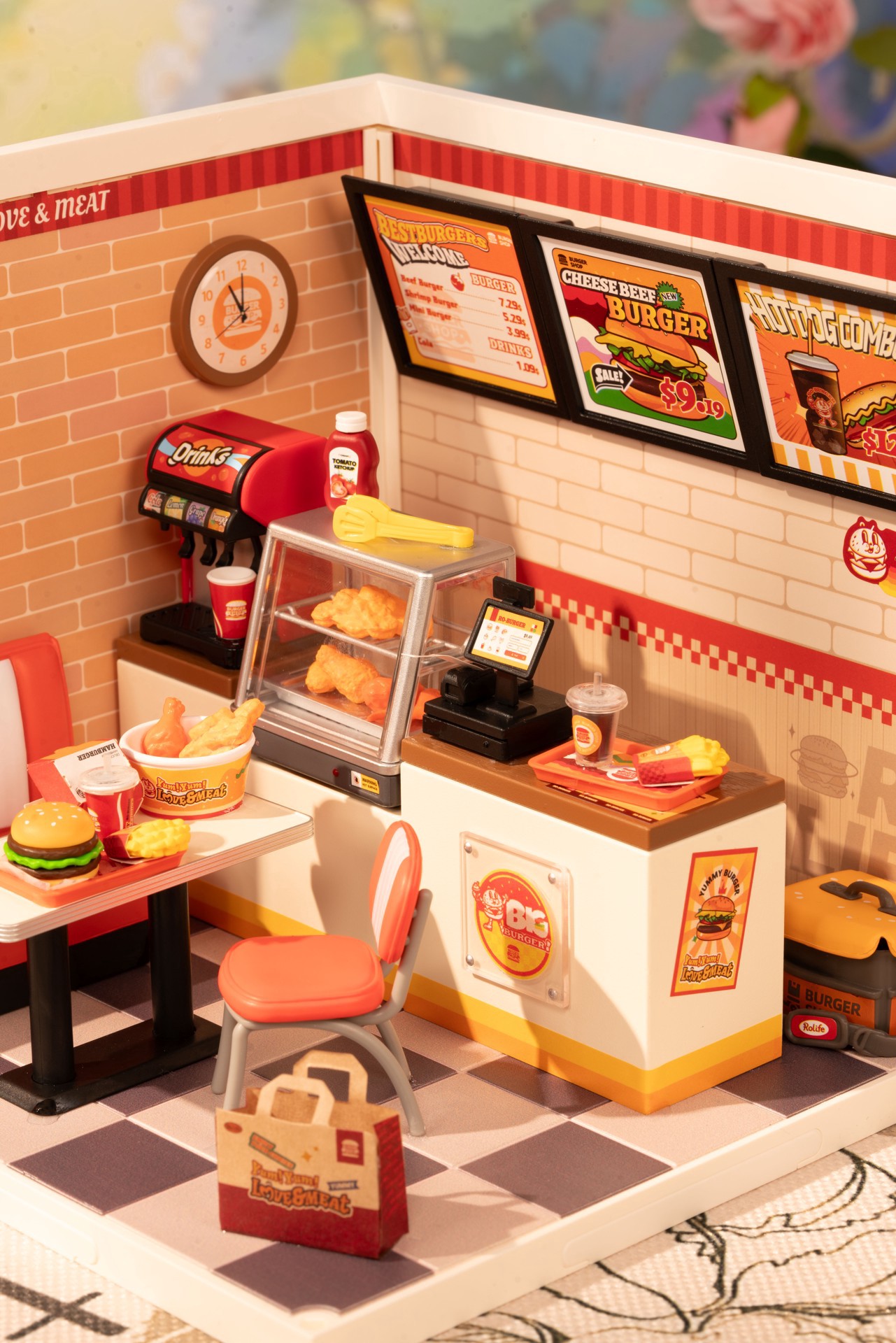 slide 2 of 7, Robotime Rolife Super Creator Yum Yum Burgers Diy Miniature Kit, 5.98 in x 6.93 in x 6.42 in