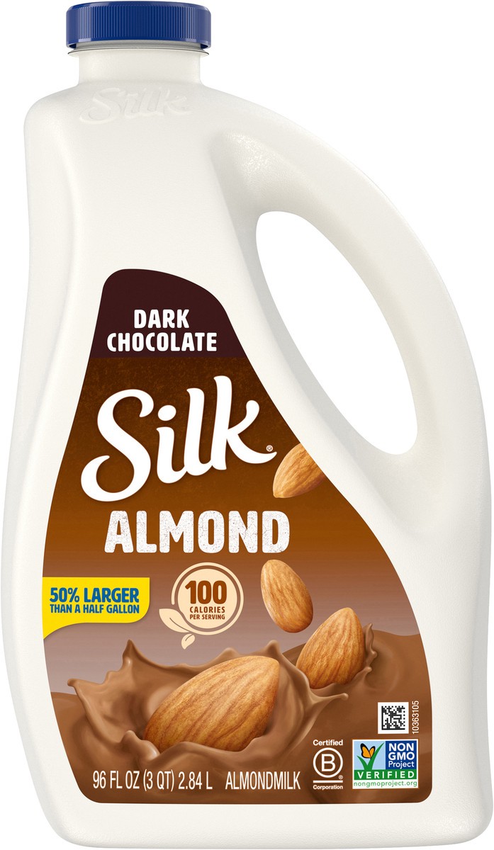 slide 10 of 12, Silk Almond Milk, Dark Chocolate, Dairy-Free, Vegan, Non-GMO Project Verified, 96 oz., 96 fl oz