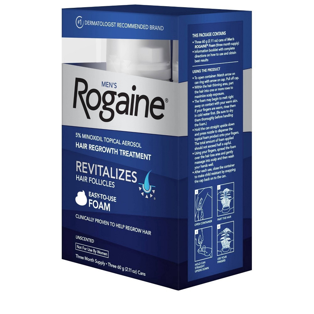 slide 11 of 31, Rogaine Men's Rogaine 5% Minoxidil Foam for Hair Loss and Hair Regrowth, Topical Treatment for Thinning Hair, 3-Month Supply, 180 g