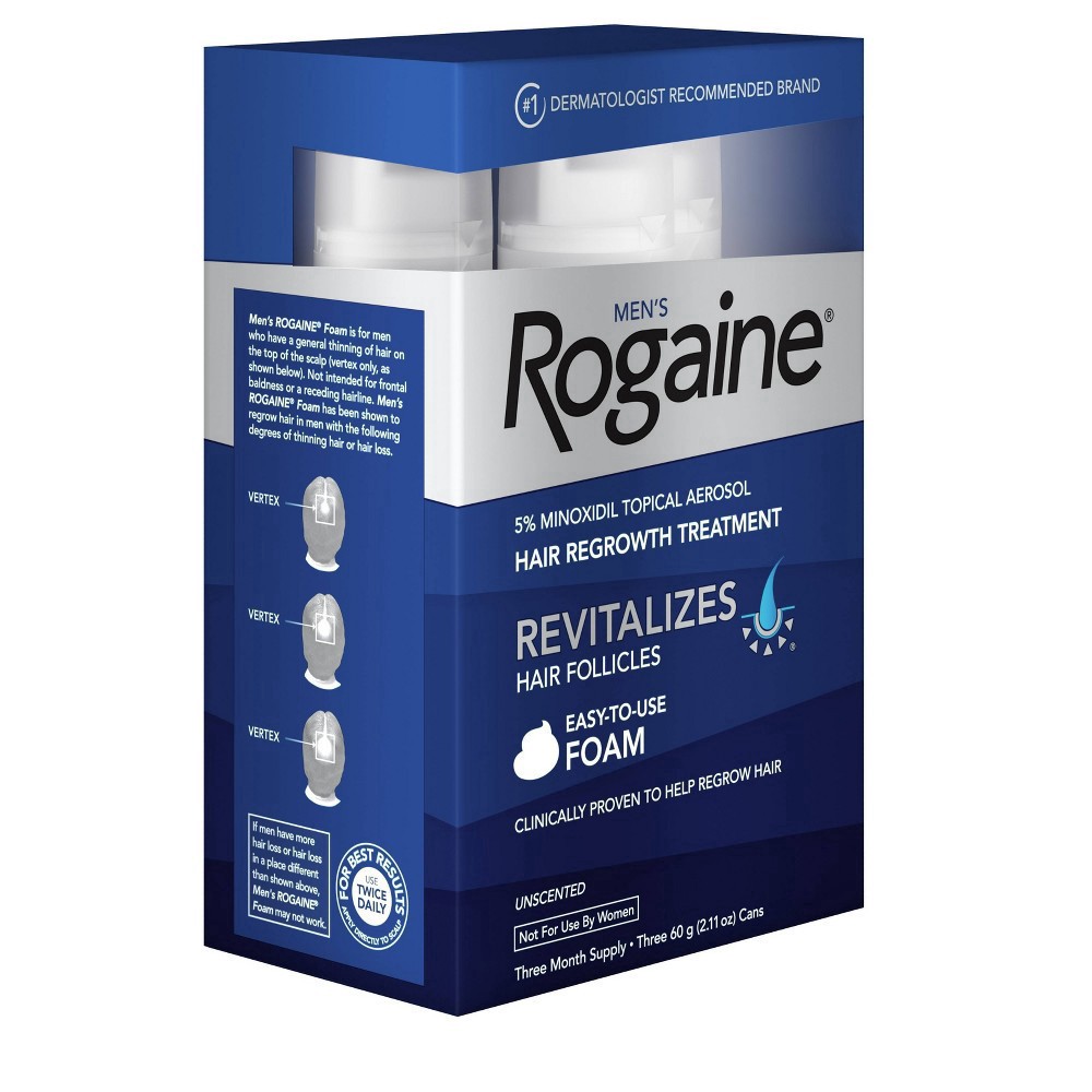 slide 20 of 31, Rogaine Men's Rogaine 5% Minoxidil Foam for Hair Loss and Hair Regrowth, Topical Treatment for Thinning Hair, 3-Month Supply, 180 g